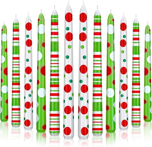 12 Pcs Christmas Taper Candles Green and Red Christmas Unscented Dripless Candlesticks Xmas Tall Candlesticks for Family Winter Holiday Party Dinner Table Decorations Gift in Kuwait
