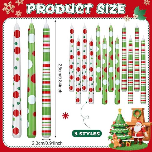 12 Pcs Christmas Taper Candles Green and Red Christmas Unscented Dripless Candlesticks Xmas Tall Candlesticks for Family Winter Holiday Party Dinner Table Decorations Gift in Kuwait