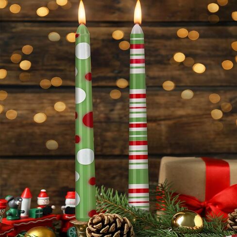 12 Pcs Christmas Taper Candles Green and Red Christmas Unscented Dripless Candlesticks Xmas Tall Candlesticks for Family Winter Holiday Party Dinner Table Decorations Gift in Kuwait