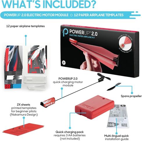 مجموعة تحويل الطائرات الورقية الجديدة POWERUP 2.0 | محرك كهربائي للطائرات الورقية DIY | يطير لفترة أطول وأبعد | مثالي للأطفال والكبار | مجموعات محركات الطائرات جاهزة للاستخدام in Saudi Arabia