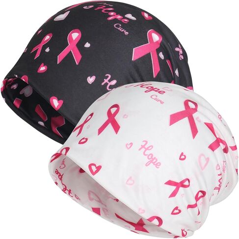 Jemis Sweet Heartwarming Breast Cancer Beanie Caps Baggy Skull Sleep Scarf (Polycotton, 2 Pack White Black) in Saudi Arabia
