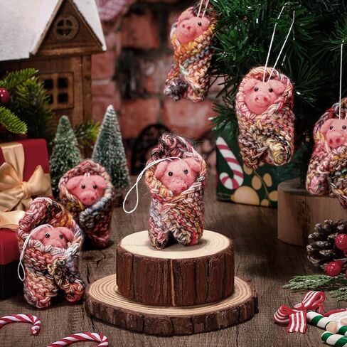 6 قطع عيد الميلاد الوردي خنزير الحلي خنزير في البطانيات ورأى شجرة عيد الميلاد زينة عيد الميلاد شنقا الحلي الحيوان تحت عنوان الصوف عطلة ديكور للمنزل الداخلي هدايا حفلة عيد الميلاد، 4 بوصة in Kuwait