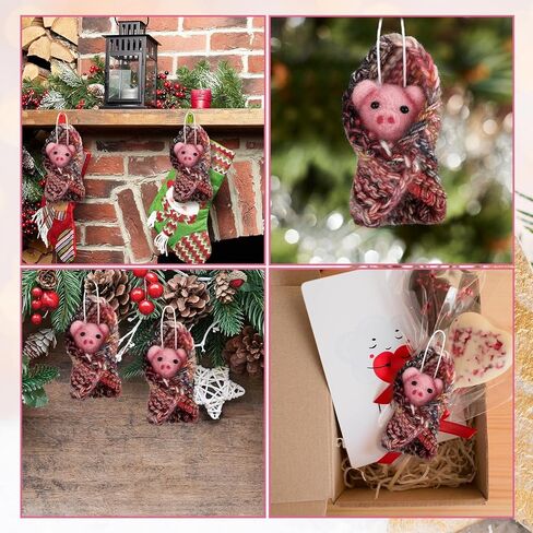 6 قطع عيد الميلاد الوردي خنزير الحلي خنزير في البطانيات ورأى شجرة عيد الميلاد زينة عيد الميلاد شنقا الحلي الحيوان تحت عنوان الصوف عطلة ديكور للمنزل الداخلي هدايا حفلة عيد الميلاد، 4 بوصة in Kuwait