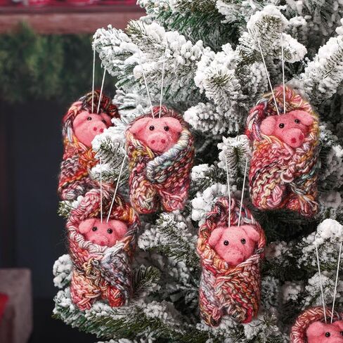 6 قطع عيد الميلاد الوردي خنزير الحلي خنزير في البطانيات ورأى شجرة عيد الميلاد زينة عيد الميلاد شنقا الحلي الحيوان تحت عنوان الصوف عطلة ديكور للمنزل الداخلي هدايا حفلة عيد الميلاد، 4 بوصة in Kuwait