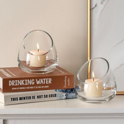 MyGift 5 Inch Premium Clear Glass Air Plant Terrarium, Mini Slant Cut Decorative Bowl Jar for Candy, Tealight Candle, Succulent Plant, Cactus, Set of 4 in Saudi Arabia