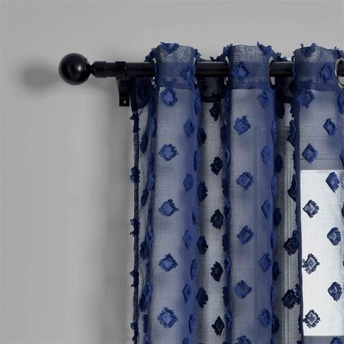 زوج ستائر نافذة شفافة ذات حلقات معدنية منقط باللون الأزرق الداكن من Lush Decor، مقاس 84 بوصة × 38 بوصة in Kuwait