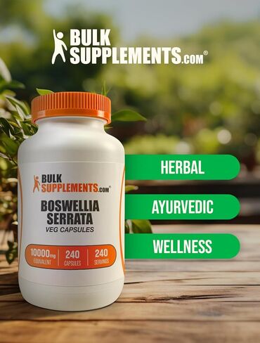 BulkSupplements.com كبسولات مستخلص Boswellia Serrata - كبسولات Boswellia Serrata - مكمل Boswellia Serrata، خالي من الغلوتين، كبسولة واحدة لكل وجبة، 240 كبسولة نباتية (عبوة من 1) in Kuwait