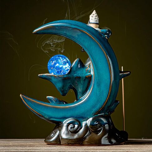 Backflow Incense Burner, Moon Waterfall Incense Burner with 100 Incense Cones, Ceramic Sticks Holders for Aromatherapy Ornament, Zen, Home Decor. in Saudi Arabia