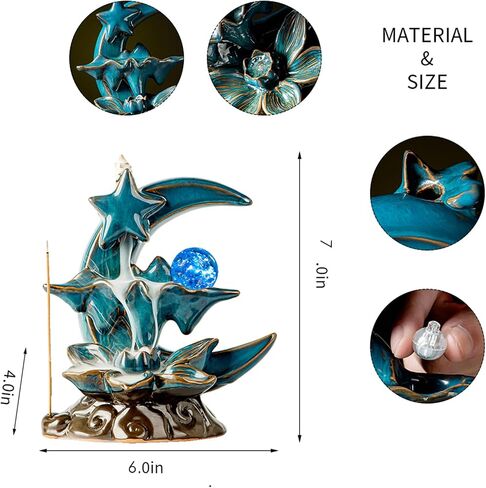 Backflow Incense Burner, Moon Waterfall Incense Burner with 100 Incense Cones, Ceramic Sticks Holders for Aromatherapy Ornament, Zen, Home Decor. in Saudi Arabia