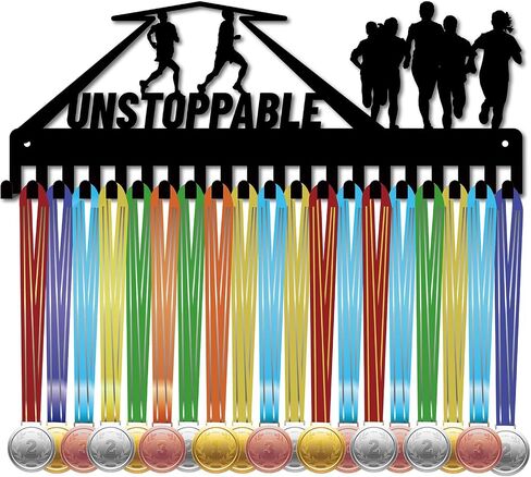 CREATCABIN Running Medal Hanger Display Medal Holder Frame Rack Unstoppable Sports Hanging Athlete Awards Iron Wall Mount Decor with 20 Hooks for Run Marathon Competition Medalist 15.7x5.9Inch in Saudi Arabia