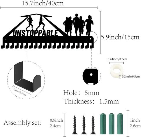 CREATCABIN Running Medal Hanger Display Medal Holder Frame Rack Unstoppable Sports Hanging Athlete Awards Iron Wall Mount Decor with 20 Hooks for Run Marathon Competition Medalist 15.7x5.9Inch in Saudi Arabia