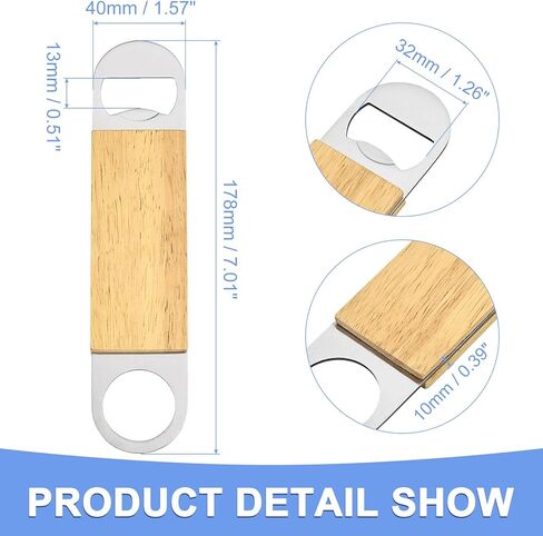 فتاحة زجاجات بيرة خشبية - 4 قطع فتاحة زجاجات مسطحة من الفولاذ المقاوم للصدأ بمقبض خشبي يناسب الاستخدام المنزلي للمطبخ - فتاحة زجاجات النادل - (1.26 بوصة × 0.51 بوصة، لون خشبي) in Kuwait