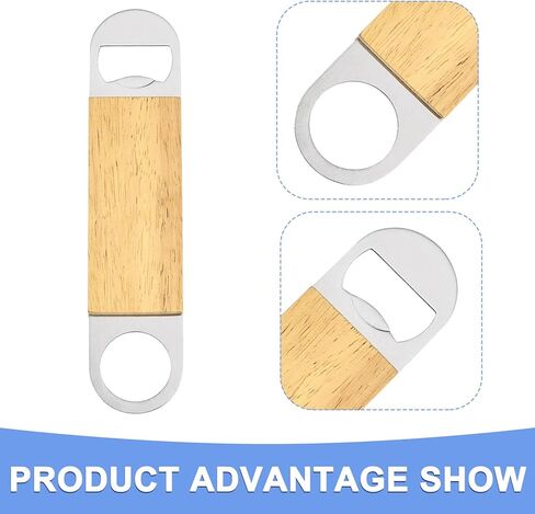 فتاحة زجاجات بيرة خشبية - 4 قطع فتاحة زجاجات مسطحة من الفولاذ المقاوم للصدأ بمقبض خشبي يناسب الاستخدام المنزلي للمطبخ - فتاحة زجاجات النادل - (1.26 بوصة × 0.51 بوصة، لون خشبي) in Kuwait