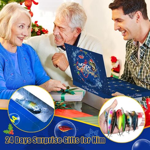 تقويم مجيء الصيد 2024 العد التنازلي لعيد الميلاد، 24 يومًا لصيد الأسماك مع أسماك البلمة بوبر كرنك VIB، مفاجأة عيد الميلاد هدايا طعم السمك للبالغين من الرجال في سن المراهقة والأولاد الزوج عاشق الصيد in Saudi Arabia