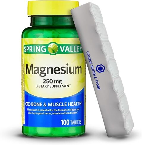 Unique Bundle Store Spring Valley، مغنيسيوم 250 مجم، 100 قرص، صحة العظام والعضلات، أقراص المغنيسيوم، مكمل غذائي + منظم حبوب منع الحمل لمدة 7 أيام (عبوة من قطعة واحدة) in Kuwait
