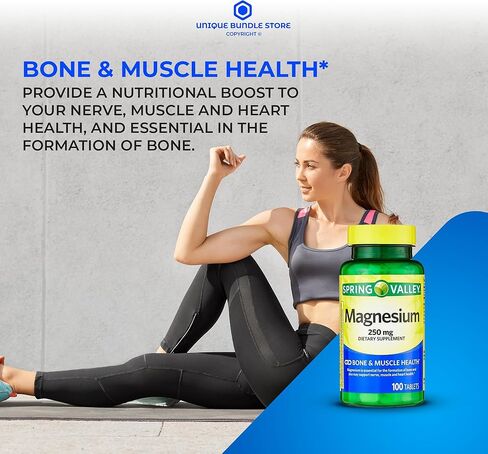 Unique Bundle Store Spring Valley، مغنيسيوم 250 مجم، 100 قرص، صحة العظام والعضلات، أقراص المغنيسيوم، مكمل غذائي + منظم حبوب منع الحمل لمدة 7 أيام (عبوة من قطعة واحدة) in Kuwait