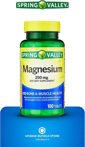 Unique Bundle Store Spring Valley، مغنيسيوم 250 مجم، 100 قرص، صحة العظام والعضلات، أقراص المغنيسيوم، مكمل غذائي + منظم حبوب منع الحمل لمدة 7 أيام (عبوة من قطعة واحدة) in Kuwait