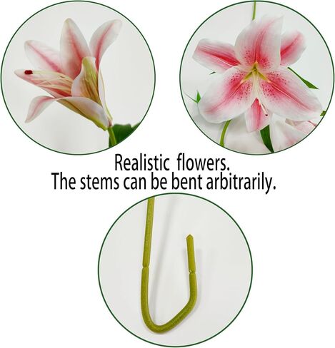 Artificial Lily Flowers,4 Pcs Faux Lily Flowers,32.5 Inch Long Stem Tiger Lily Branch with 2 Full Blooms and 1 Bud, Latex Real Touch Lilium Flower for Wedding Bouquet (4, Pink) in Kuwait