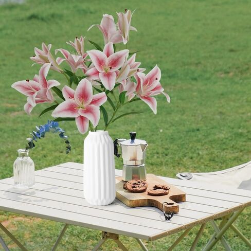 Artificial Lily Flowers,4 Pcs Faux Lily Flowers,32.5 Inch Long Stem Tiger Lily Branch with 2 Full Blooms and 1 Bud, Latex Real Touch Lilium Flower for Wedding Bouquet (4, Pink) in Kuwait