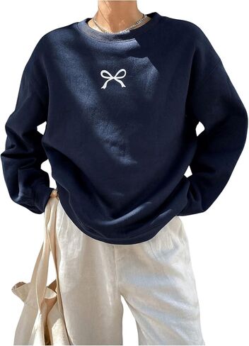 Floerns Women's Bowknot Print Crewneck Sweatshirts Long Sleeve Pullover Tops Fall Clothes in Saudi Arabia