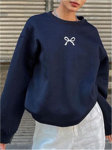 Floerns Women's Bowknot Print Crewneck Sweatshirts Long Sleeve Pullover Tops Fall Clothes in Saudi Arabia