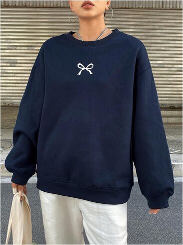 Floerns Women's Bowknot Print Crewneck Sweatshirts Long Sleeve Pullover Tops Fall Clothes in Saudi Arabia