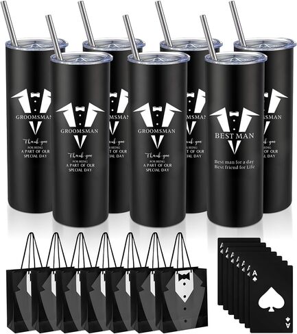 مجموعة هدايا Yeaqee Groomsmen مكونة من 7 هدايا لحفلات الزفاف تتضمن أكياس وكوب من الفولاذ المقاوم للصدأ مع بطاقة البوكر وفتاحة زجاجات البيرة وغطاء فريق العريس لحفلات الزفاف والخطوبة وحفلات البكالوريوس (كلاسيكية، 21 قطعة) in Saudi Arabia