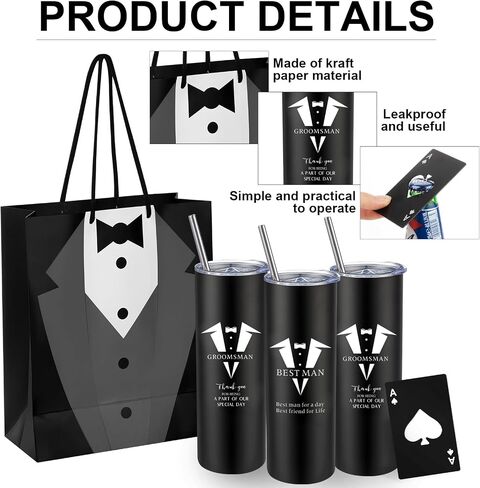 مجموعة هدايا Yeaqee Groomsmen مكونة من 7 هدايا لحفلات الزفاف تتضمن أكياس وكوب من الفولاذ المقاوم للصدأ مع بطاقة البوكر وفتاحة زجاجات البيرة وغطاء فريق العريس لحفلات الزفاف والخطوبة وحفلات البكالوريوس (كلاسيكية، 21 قطعة) in Saudi Arabia