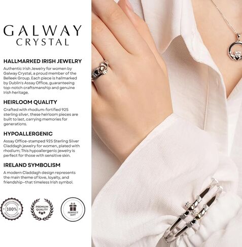 GALWAY 925 Sterling Silver & Gold Claddagh Bangle Bracelet - Hypoallergenic Irish Jewelry and Gift for Women in Kuwait