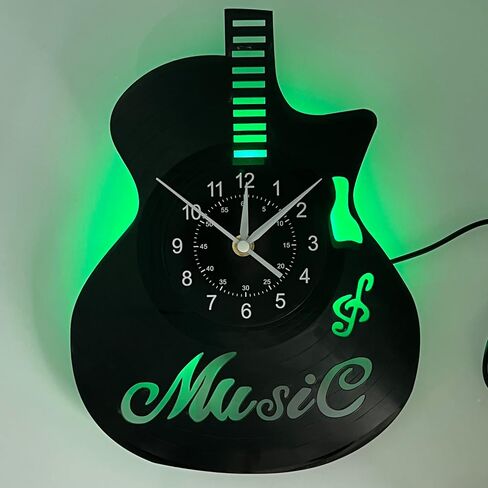 Guitar Vinyl Record Wall Clock LED Night Light Clock, Changing Night Lamp Clock Silent Clock Handmade Home Wall Decor, for Home Christmas Halloween Party Decoration, 12 Inch, SW011 in Saudi Arabia
