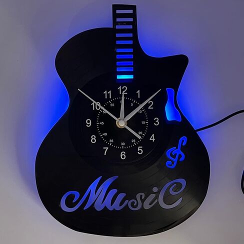 Guitar Vinyl Record Wall Clock LED Night Light Clock, Changing Night Lamp Clock Silent Clock Handmade Home Wall Decor, for Home Christmas Halloween Party Decoration, 12 Inch, SW011 in Saudi Arabia