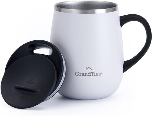 GRANDTIES Insulated Coffee Mug with Handle - Sliding Lid for Splash-Proof 16 oz Wine Glass Shape Thermos Tumbler with Double Walled Vacuum Stainless Steel to Keeps Beverages Hot or Cold - Pearl in Saudi Arabia