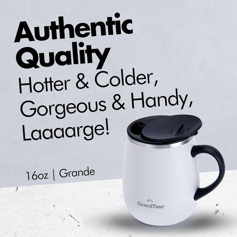 GRANDTIES Insulated Coffee Mug with Handle - Sliding Lid for Splash-Proof 16 oz Wine Glass Shape Thermos Tumbler with Double Walled Vacuum Stainless Steel to Keeps Beverages Hot or Cold - Pearl in Saudi Arabia