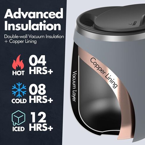 GRANDTIES Insulated Coffee Mug with Handle - Sliding Lid for Splash-Proof 16 oz Wine Glass Shape Thermos Tumbler with Double Walled Vacuum Stainless Steel to Keeps Beverages Hot or Cold - Pearl in Saudi Arabia