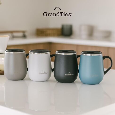 GRANDTIES Insulated Coffee Mug with Handle - Sliding Lid for Splash-Proof 16 oz Wine Glass Shape Thermos Tumbler with Double Walled Vacuum Stainless Steel to Keeps Beverages Hot or Cold - Pearl in Saudi Arabia