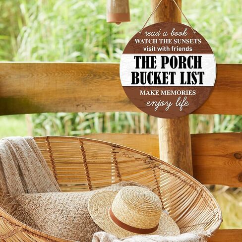 Patio Sign Decor, Patio Round Hanging Sign Decor Farmhouse Wall Decorations Outdoor Living Wood Sign for Porch, Deck, Backyard, Housewarming Gift for New House Home, Come Sit on The Patio with Me in Saudi Arabia