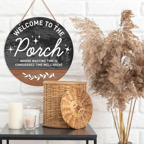 Patio Sign Decor, Patio Round Hanging Sign Decor Farmhouse Wall Decorations Outdoor Living Wood Sign for Porch, Deck, Backyard, Housewarming Gift for New House Home, Come Sit on The Patio with Me in Saudi Arabia
