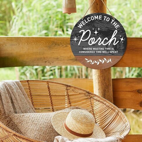 Patio Sign Decor, Patio Round Hanging Sign Decor Farmhouse Wall Decorations Outdoor Living Wood Sign for Porch, Deck, Backyard, Housewarming Gift for New House Home, Come Sit on The Patio with Me in Saudi Arabia