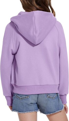 Girls Zip Up Cropped Hoodies Long Sleeve Casual Sweatshirts Jacket with Pockets Thumb Hole 4-12 Years in Saudi Arabia