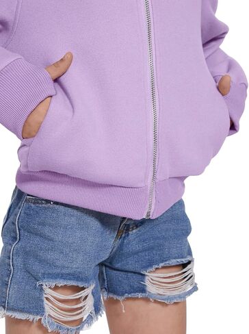 Girls Zip Up Cropped Hoodies Long Sleeve Casual Sweatshirts Jacket with Pockets Thumb Hole 4-12 Years in Saudi Arabia