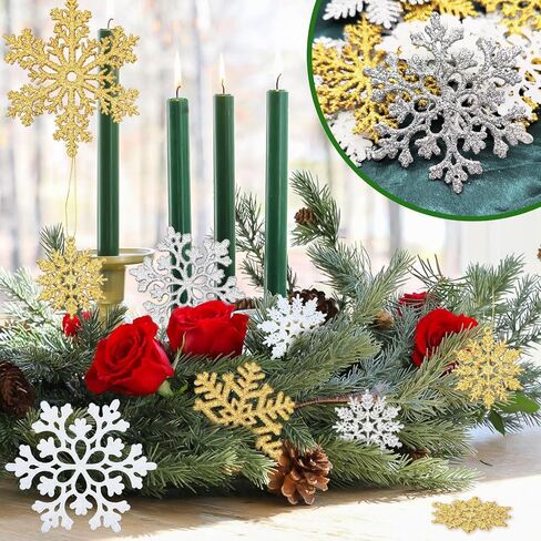 36pcs White Snowflake Ornaments Christmas Tree Decorations, Glitter Plastic Snow Flakes Christmas Ornaments in 5 Patterns for Tree Garland Indoor Outdoor Winter Wonderland Decor in Saudi Arabia