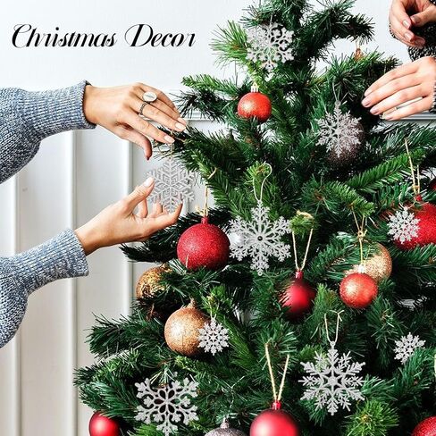 36pcs White Snowflake Ornaments Christmas Tree Decorations, Glitter Plastic Snow Flakes Christmas Ornaments in 5 Patterns for Tree Garland Indoor Outdoor Winter Wonderland Decor in Saudi Arabia