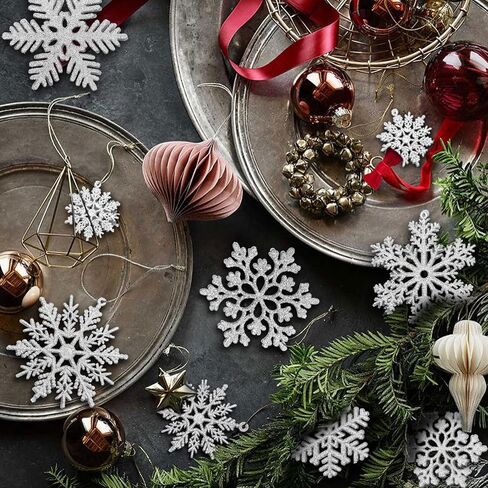 36pcs White Snowflake Ornaments Christmas Tree Decorations, Glitter Plastic Snow Flakes Christmas Ornaments in 5 Patterns for Tree Garland Indoor Outdoor Winter Wonderland Decor in Saudi Arabia