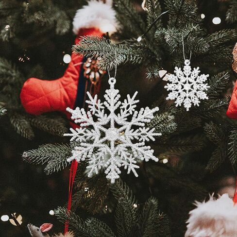 36pcs White Snowflake Ornaments Christmas Tree Decorations, Glitter Plastic Snow Flakes Christmas Ornaments in 5 Patterns for Tree Garland Indoor Outdoor Winter Wonderland Decor in Saudi Arabia
