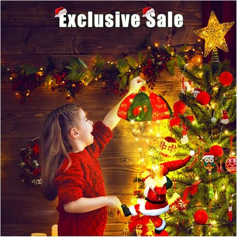 2024 Christmas Decorations, 23.6" Hanging Parachute Santa Claus Lights, 8 Lighting Modes Lighted Santa with String Light for Xmas Tree 16.5Ft Wire Plug, Novelty Ornaments for Home, Stairway in Saudi Arabia