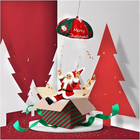 2024 Christmas Decorations, 23.6" Hanging Parachute Santa Claus Lights, 8 Lighting Modes Lighted Santa with String Light for Xmas Tree 16.5Ft Wire Plug, Novelty Ornaments for Home, Stairway in Saudi Arabia