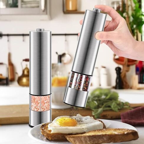 HSYP Electric Salt & Pepper Mill Sets, Automatic One Handed, Stainless Steel Grinders with Lights and Adjustable Coarseness, Battery Operated (Pack of 2 Mills) in Saudi Arabia