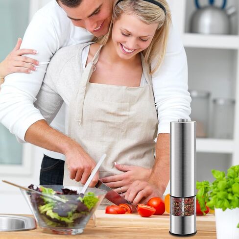 HSYP Electric Salt & Pepper Mill Sets, Automatic One Handed, Stainless Steel Grinders with Lights and Adjustable Coarseness, Battery Operated (Pack of 2 Mills) in Saudi Arabia
