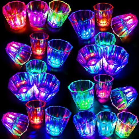 24 Pack Light Up Cups LED Flash Shot Glasses for Party Favors Supplies Adults Guests Glow In The Dark Shot Glasses Fun Plastic Party Cups for Birthday, Bar, Christmas, Halloween (2 OZ) in Saudi Arabia