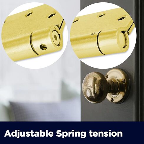 S. Parker Self Closing Slim Spring Hinges 4-1/2" X 4-1/2" for Medium and Heavyweight Metal Or Wood Doors in (Set of 3 Hinges) (Satin Brass) in Saudi Arabia